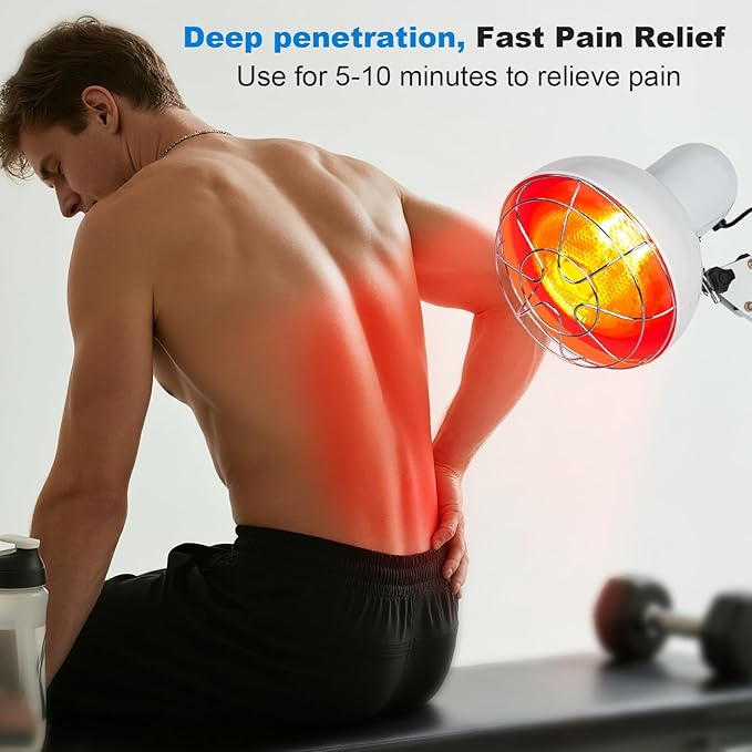 Profey Infrared Red Light Therapy with Timer, Heat Lamp Device with 150W Bulb, Adjustable Near Infrared Light Heat Lamp Set for Body Neck Shoulder Joints Back Pain Relief, for Home & Office (White)