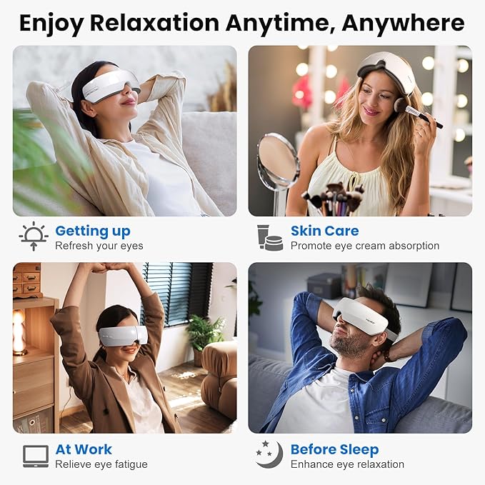 TOLOCO Eye Massager with Heat,Bluetooth Music,Compression,Electric Adjustable Eye Massager,Improve Sleep,Holiday,Birthday,Christmas Gifts Eye Mask for Women Men