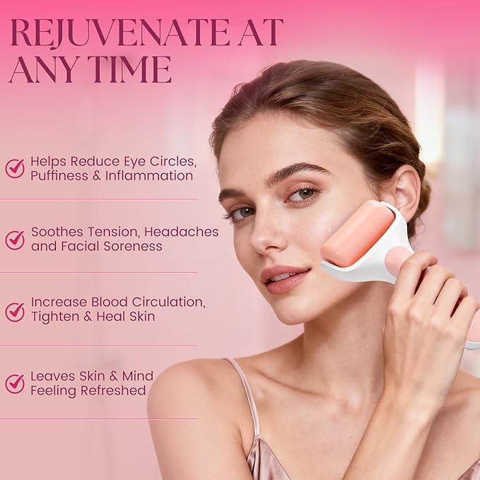 Ice Roller for Face, Premium Facial Ice Roller and 2X Rollers for Long Lasting Cold - Eye Roller for Puffy Eyes & Cold Massage for Migraines (Pink)