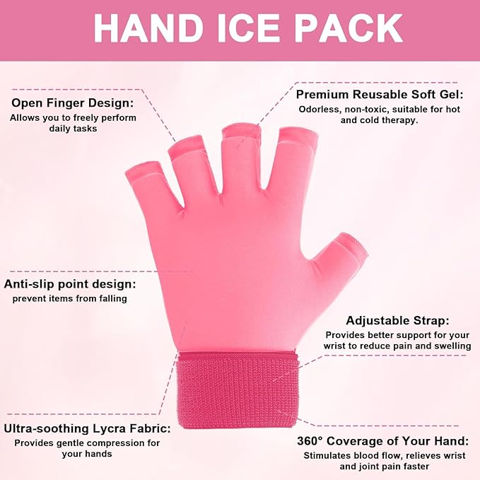 Finger Arthritis Compression Hand Ice Pack Gloves for Pain Relief, Adjustable Wrist Ice Pack for Hot & Cold Therapies, Reusable Gel Finger Ice Glove Sleeve tfor Tendinitis, Carpal Tunnel (Gray)