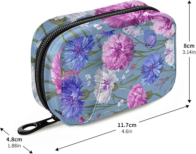 Pink Purple Cornflower Travel Pill Organizer Case Box Container Weekly Portable Vitamin Medicine Holder Storage Bag with Zipper Removable