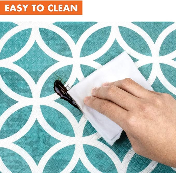 OPUX Anti Fatigue Kitchen Floor Mat, Reversible Cushioned Memory Foam Kitchen Rug Pad, Waterproof Non-Slip Padded Comfort Standing Mat Office Laundry Home, 32x17 (Geometric Teal Gray)