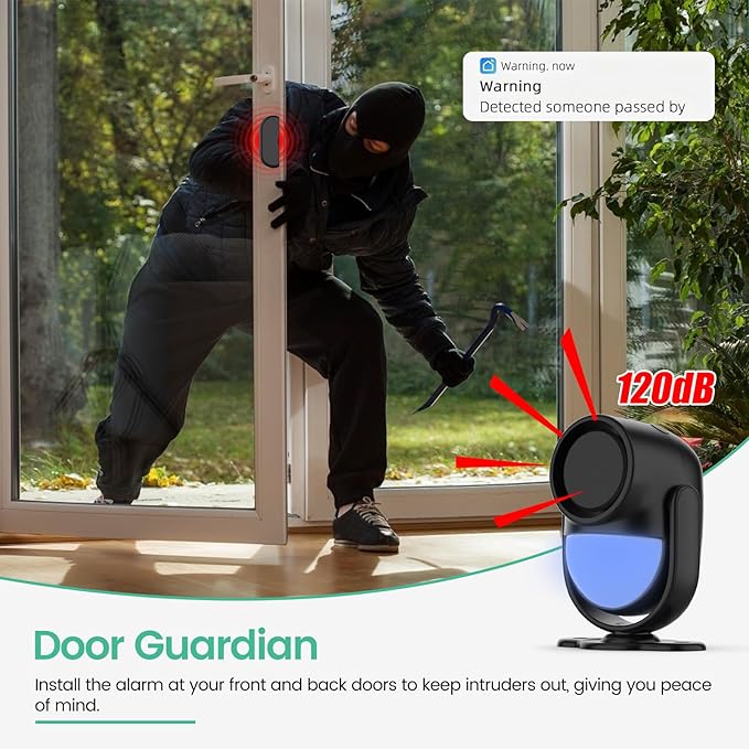 Home Alarm System，2.4G WiFi PIR Motion Sensor Alarm, Wireless DIY Smart Door/Window Alarm for Home Security with Phone APP Alert 4-Piece Kit（2Door Window Sensor），for House Apartment Office,Black