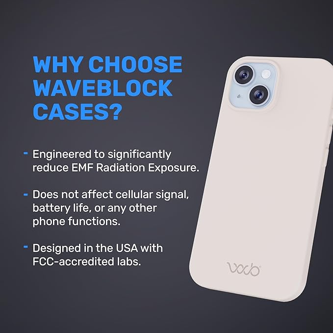 WAVEBLOCK EMF Protection Silicone iPhone Case Compatible with iPhone 15, Radiation Blocker, 5G Shield Reduction, Lightweight, USA Patented and Tested in FCC Lab, Stone
