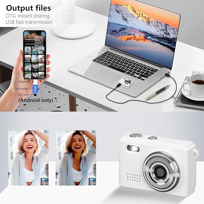Mini Keychain Camera, FHD 1080p Mini Digital Camera with 32GB SD Card, Flash, 6 Creative Filters, 0.96" HD Display, 100 Mins Battery Life for Travel Recording Birthday Gifts (Modern, White)