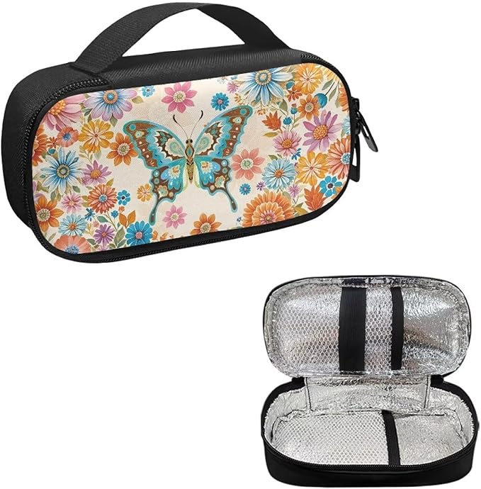 Butterfly Boho Flowers Insulin Cooler Travel Case Diabetic Insulated Organizer Lightweight Cooling Travel Bag for Insulin Pen and Medication Diabetic Supplies