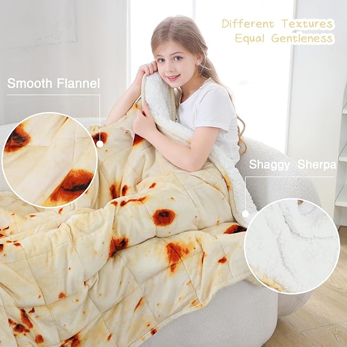 Aemicion Kids Weighted Blanket 7 Pounds Twin Size 41''×60'',Comfortable Soft Fluffy Sherpa Children Heavy Weighted Blankets for Sleeping All-Season,Cute Burrito Pattern for Boys Girls,Machine Washable