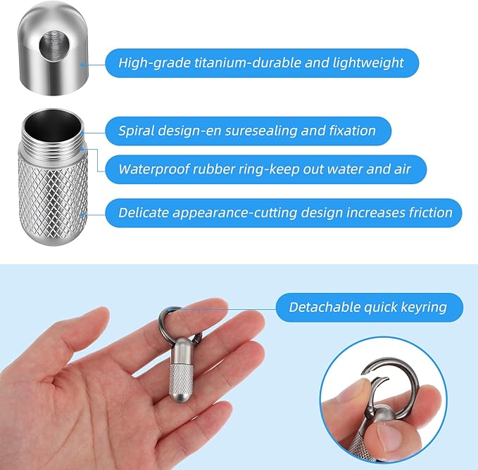 Keychain Pill Holder Small Pill Case Keychain Mini Metal Medicine Organizer Container Waterproof Portable Carabiner Clip Emergency Medicine Bottle for Outdoor Camping Travel Purse Pocket