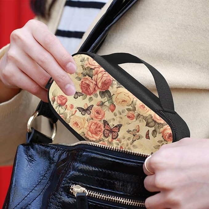 Retro Butterfly Roses Insulin Storage Bag Insulin Pen Cooler Travel Case Insulated Glucose Meter and Diabetic Supplies Organizer Carrying Bag for The Daily Life and Trip