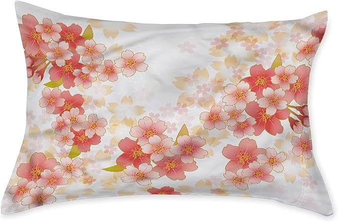 Decorative Bedding Sheet Set Cal-King Size, Floral Deep Pockets Fitted Sheet & 2 Pillow Sham Set(No Flat Sheet), Vibrant Sakura Flowers Print Microfiber 3pc Bed Sheets Set, for Boys & Girls Bedding
