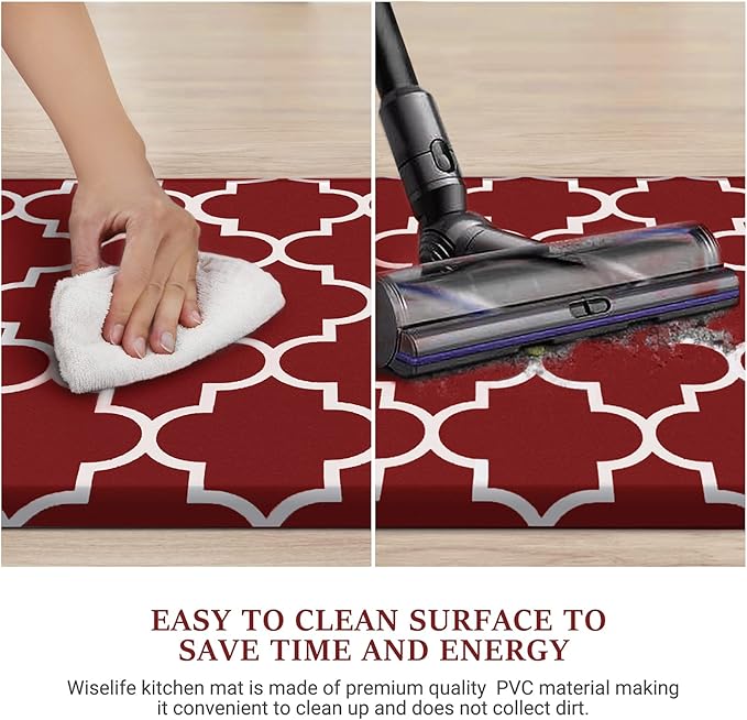 WISELIFE Kitchen Mat Cushioned Anti-Fatigue Kitchen Rug,17.3"x 39",Non Slip Waterproof Kitchen Mats and Rugs Heavy Duty PVC Ergonomic Comfort Mat for Kitchen, Floor Home, Office, Sink, Laundry,Red
