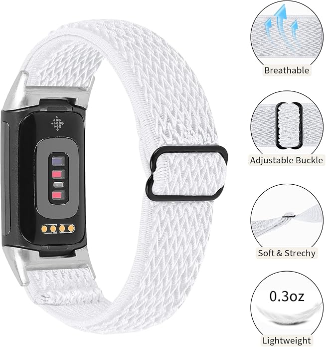Lijinlan Nylon Band Compatible with Fitbit Charge 5 Advanced Fitness & Health Tracker, Elastic Woven Strap Stretchable Wristband Watch Bands Replacement for Charge 5 for Women Men