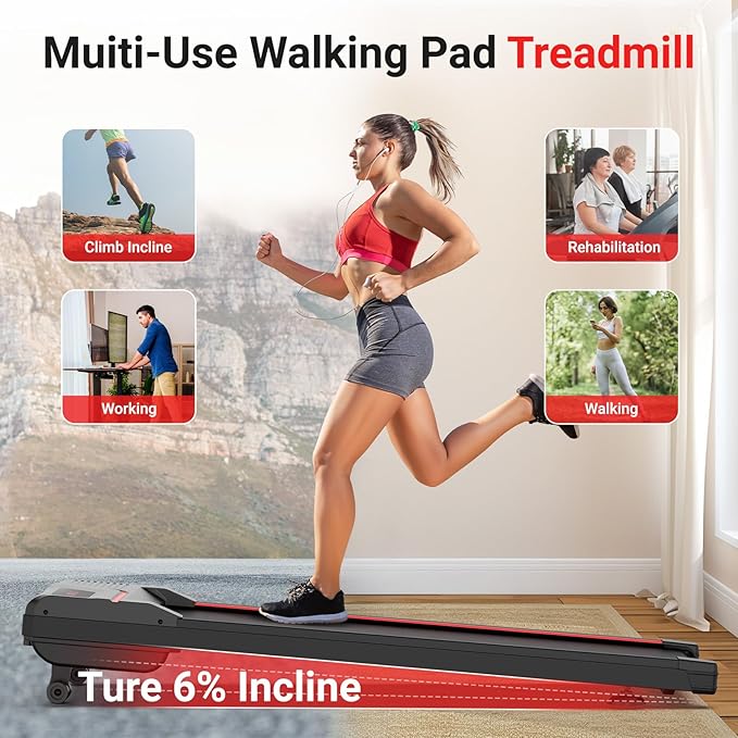 THERUN Walking Pad Treadmill with 10% Incline, Walking Pad for Home and Office, 2.5 HP, Under Desk Walking Pad with Remote Control and LED Display