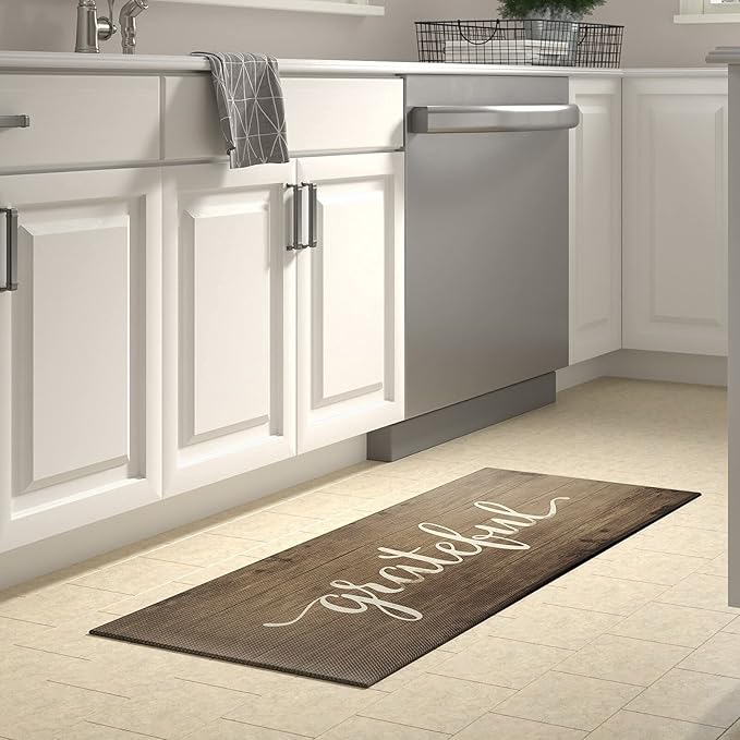 J&V TEXTILES Anti Fatigue Kitchen Mat for Floor, Embossed Themed Cushioned Kitchen Runner Rug Mat, Non Slip, Easy Wipe Clean, 1/2 Inch Thick (20x39 inches, Grateful)