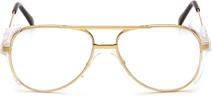 Pyramex Pathfinder Aviator Safety Glasses with Gold Frame and Clear Lens