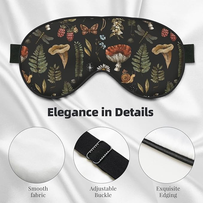 Vintage Mushroom Fern Sleep Mask Eye Mask with Adjustable Strap Eye Sleep Shade Cover Blocks Light for Women Men Airplane Travel Nap
