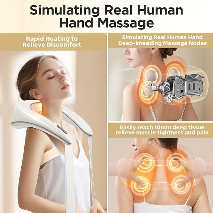 Bear Shiatsu Neck and Back Massager with Heat: Cordless Deep Tissue Neck Shoulder Massager for Pain Relief Portable 4D for Home Office & Car Use - Gifts for Women Men Mom Dad