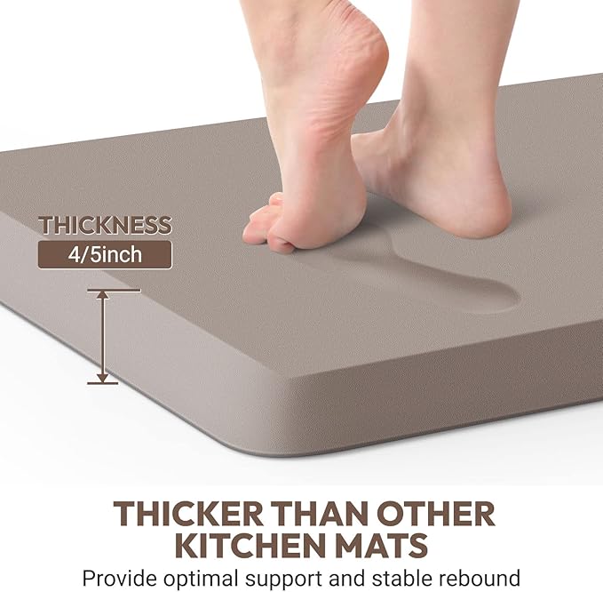 4/5 Inch Thick Kitchen Mat - Cushioned Anti Fatigue Mats for Kitchen Floor - Easy to Clean, Waterproof, Non-Slip Kitchen Rug for Sink, Office, Kitchen (17''x39'' Brown)