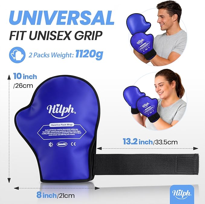 Hilph Large Hand Ice Pack Gloves for Pain Relief 2 Pack, FSA Eligible, Gel Cold Therapy Gloves for Full Hands Finger Wrist Swelling, Chemotherapy & Neuropathy, Carpal Tunne, Arthritis, Working Hands