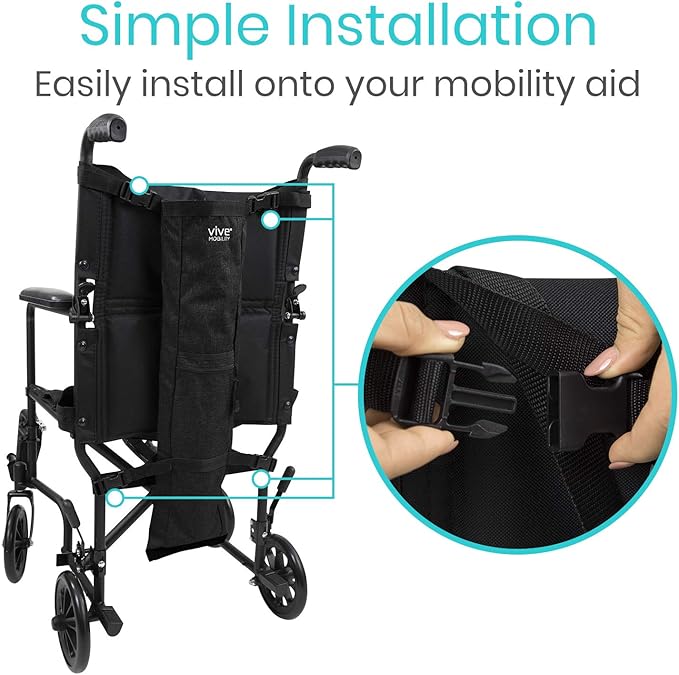 Vive Oxygen Tank Holder for Wheelchair - Portable Medical Cylinder Backpack for Travel - Carrier Accessories Bag for Walker, Rollator, Scooter - Case Fits Canister Sizes M2, M4, M6, M9, C, D, E