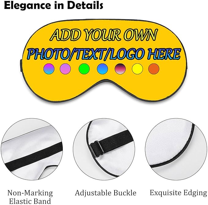 Personalized Eye Mask, Custom Eyeshade Blindfold Add Your Design Image Text Customized Eye Cover with Adjustable Strap for Sleeping Travel Work Naps Blocks Light, Deep Yellow