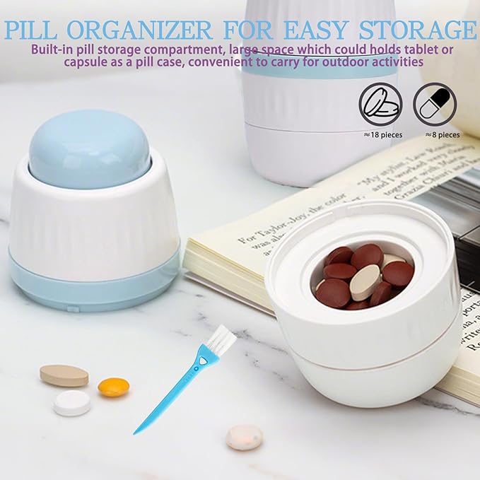 4 in 1 Pill Cutter Crusher Fine Powder with Storage, 1/4 1/2 Pill Cutter Splitter for Cutting Small and Large Pills, Ideal for Cutting Tablets, Vitamins