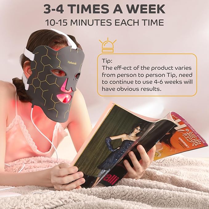 Red Light Mask, 7 Color LED Face Mask Light 4-in-1 Chip with 850 nm Near Infrared Light for Home