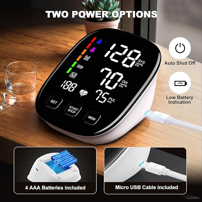 Blood Pressure Monitors for Home Use, 9-17'' & 13-21'' Extra Large Blood Pressure Cuff Upper Arm Blood Pressure Machine, 6 in Large LED Backlit Display, USB Cable & Batteries Included