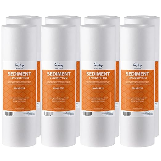 iSpring FP15X8 NSF Certified 10"x2.5" Multi-Layer PP Universal Sediment Filter Cartridges 5 Micron 8-Pack