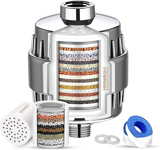 Shower Head Filter for Hard Water High Output 20 Stage Shower Filter Removes Chlorine Fluoride, Heavy Metals Improves Dry Itchy Skin, Nails, Hair Dandruff Universal Fit Chrome Shower Filter
