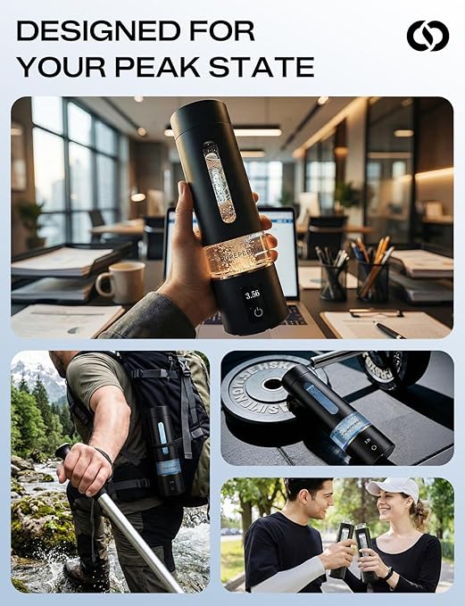 Hydrogen Water Bottle Generator-Up to 8100 PPB Molecular Hydrogen, 12-Hour Hydrogen Retention, IHSA Certified SPE/PEM Tech, Portable Hydrogen Bottle, Healthy Gift (Black)