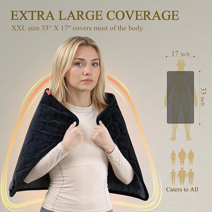 Extra Large & Hot Heating Pad: 2X Graphene XXL Max 160℉ Electric Heating Pad for Full Back Neck Shoulders - Fast Deep Relief for Men from Chronic Pain - 17" x 33" 4H Auto Off
