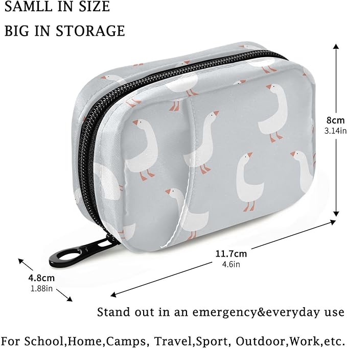 Fustylead Hand Drawn Cute Cartoon Goose Pill Organizer Travel Portable Zipper Cloth Bag for Holding Weekly Supplements Vitamins and Fish Oils