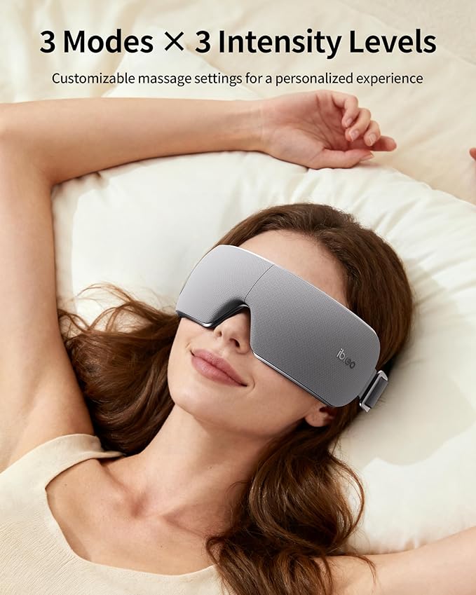 Eye Massager for Migraines with Temple Massage, Heat, Air Compression and Bluetooth Music Streaming, Foldable Electric Eye Mask for Migraine Relief, Eye Strain, Eye Care for Women and Men