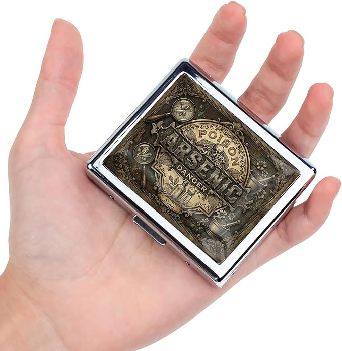 7 Days Chromed Shiny Silver Pill Organizer with Mirror Inside Has 8 Separate Compartments Rectangle Cute Travel Pill Organizer for Purse 7 Days (Dark Skeleton)