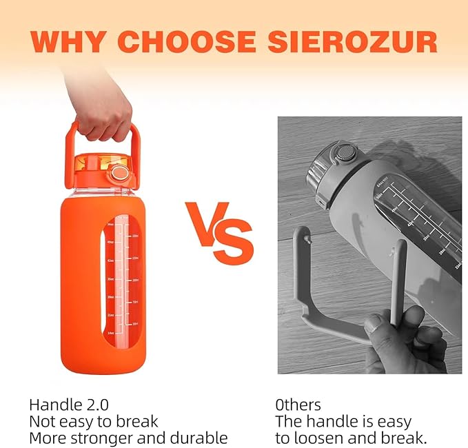 Glass Water Bottle with Straw and Handle Lid Half Gallon Motivational Glass Bottle with Silicone Sleeve and Time Marker Large Reusable Sports Water Jug for Gym Home Workout