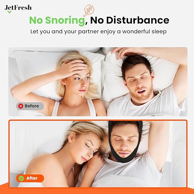 Chin Strap for Sleeping and Snoring - Black Anti Snoring Device for Men and Women, Breathable and Skin-Friendly Snore Stopper with Adjustable Fit That Holds Jaw in Place & Supports CPAP Users