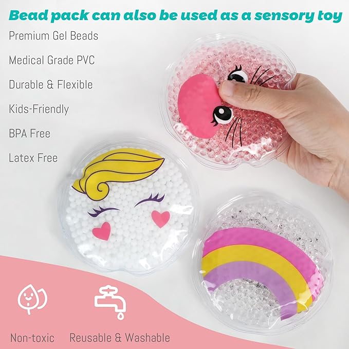 LotFancy Kids Ice Packs for Boo Boos, 3 Pack, Reusable Hot Cold Packs with Cute Plush Sleeves, Small Round Gel Pads for Injuries, Headache, Fever, Wisdom Teeth, Pain Relief, 4.75”