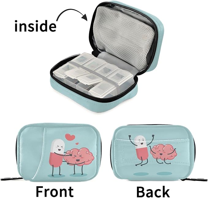 Happy Pills Pill Box 7 Day Pill Case Bag Travel Pill Organizer Bag with Zipper Weekly Case Portable Compact Size for Vitamin Supplement Holder
