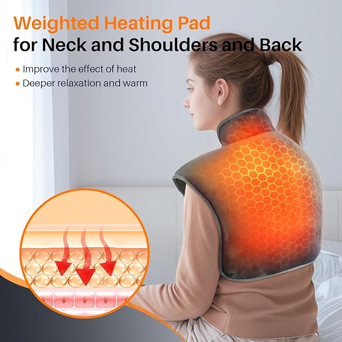 Comfytemp Weighted Heating Pad for Neck and Shoulders, Heating Pads for Back, Wearable Electric Heating Pads, Adjustable Heated Wrap with Auto-Off, Birthday Gifts for Women Men Mom & Mom Day Gifts