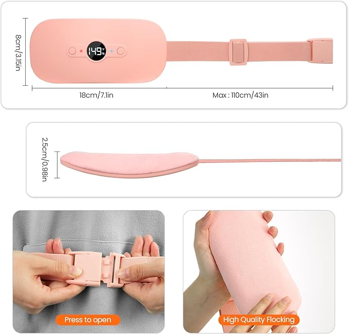 NOWWISH Heating Pad for Period Cramps Pain Relief, Portable Electric Cordless Menstrual Heating Pad Rechargeable with 6 Heat Levels and 6 Massage Modes, Easter Gifts for Women Teen Girls, Pink