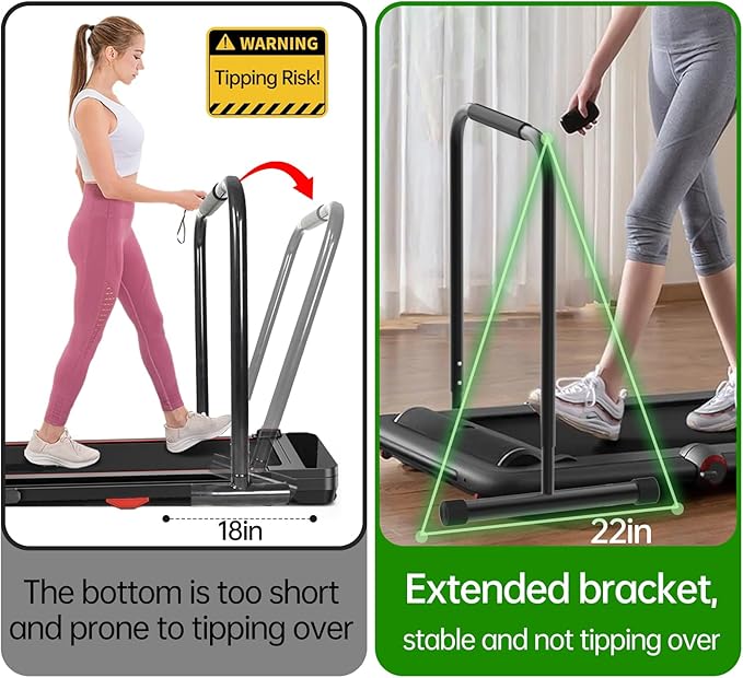 Handle Bar for Walking Pad Only, with Phone Holder, Suitable for Models 20+ Walking Pad, 19.7in Wide, Adjustable Handrail Height (Max 43.3in), Non-Slip Feet, Easy to Assemble, Stable Design, Black