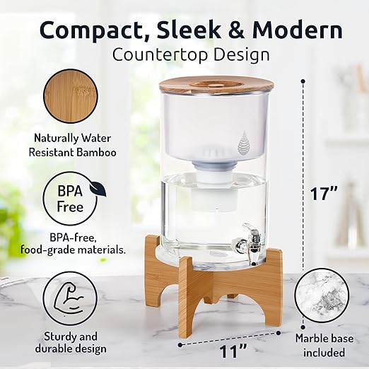 Invigorated Water - Alkaline Countertop Water Filter Dispenser, Large 53-Cup Capacity, Mineralized Alkaline Water, BPA-Free, 96 Gallons/Filter (White, 3 Filters Included)