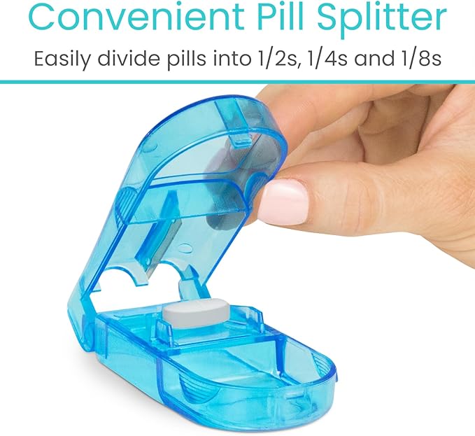 Vive Weekly Pill Organizer 4 Times a Day - 7 Days Pill Boxes for Morning, Noon, Evening, Night - Extra Large Medicine, Vitamin & Supplement Dispenser with Premium Leather Case and Splitter Cutter