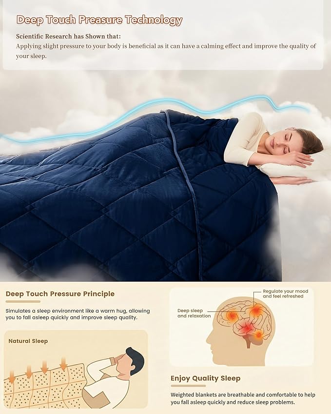 L'AGRATY Queen/King Size Weighted Blanket for Adults 30lbs, 80"x87" — Cooling Breathable Heavy Blanket with Beads for Sleeping Perfect for Hot Sleepers & Couples Machine Washable All-Season Navy Blue