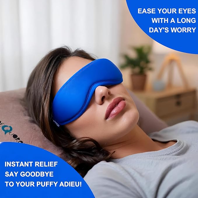 Cooling Eye Mask with Gel Cold Therapy: Contoured Reusable Ice Compress for Puffiness, Eye Fatigue, Sinus Pressure, After-Surgery Recovery, Universal Adjustable Fit for Travel, Beauty (Blue)