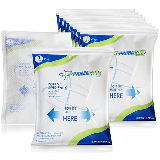 Primacare PCP-45 Instant Cold Packs (4” x 5”) – 24 Disposable Ice Packs with Non-Woven Covers for Pain Relief, Swelling, Inflammation, Sprains, Toothaches, First Aid, for Athletes & Outdoor Activities