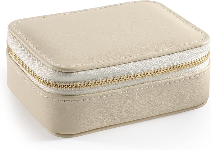 Genuine Leather Travel Pill Organizer Box Case 1 Times a Day for Purse for Women, Cute Medicine Pill Holder Containers for Vitamin Small Weekly Daily 7 Day Am Pm Pill Organizer(Beige)