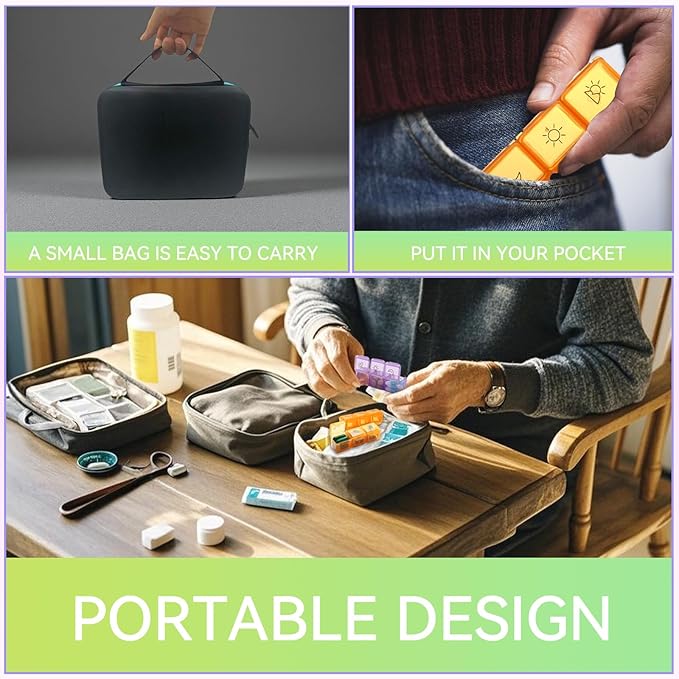 31-Day Monthly Pill Organizer with 3 Daily Compartments, Travel Medication Box with Pill Cutter, AM PM Storage Case (31 Days - Black)