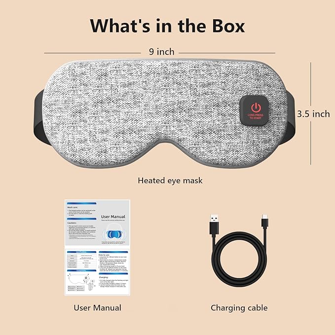 Cordless Heated Eye Masks for Dry Eyes|Eyes Fatigue|Warm Eye Compress and Improved Sleep,Buit-in 1000mAh Battery, 3-Speed Temperature,Detachable Cleaning,Replaceable Shell,Gift(Grey)